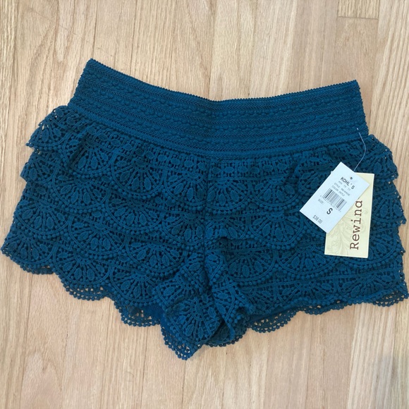 Rewind Pants - NWT Rewind Dark Teal Lace Micro Mini Shorts Juniors Size S Summer Beach Pool Fun